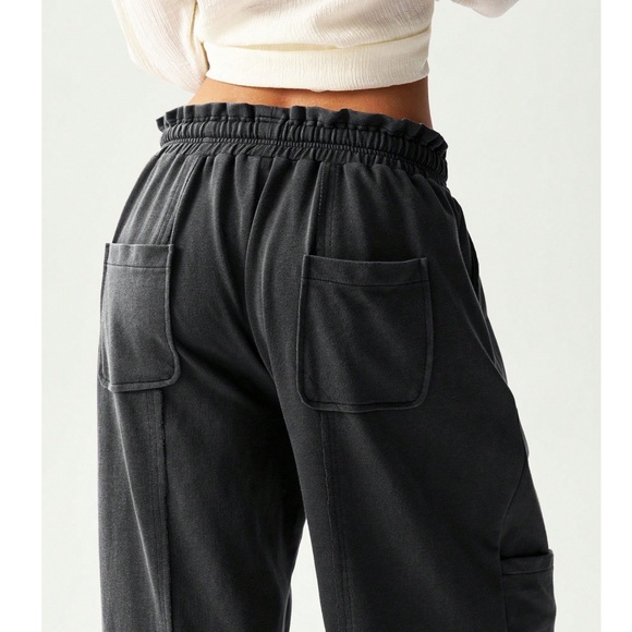 Cozy Black Reverse Stitch Pockets Stretchy Waist Jogger Pants - Picture 4 of 6